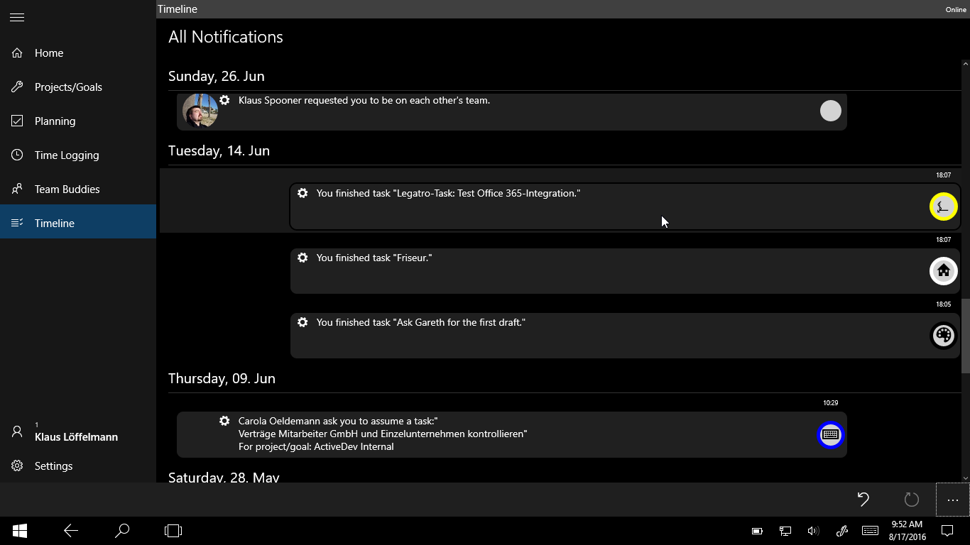 Use the timeline to check notifications, and see what you've achieved so far!