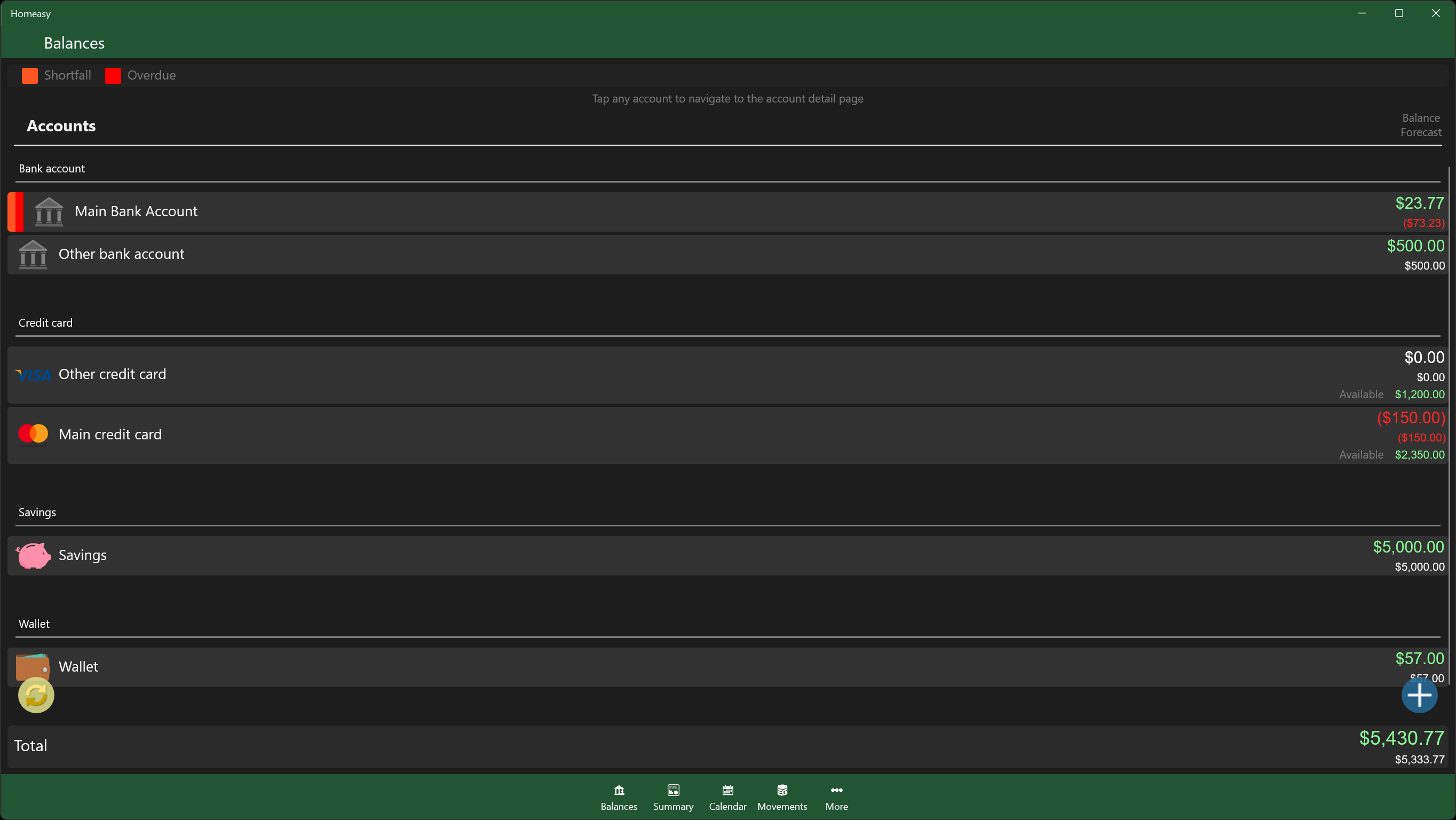 Balance all your accounts at a glance