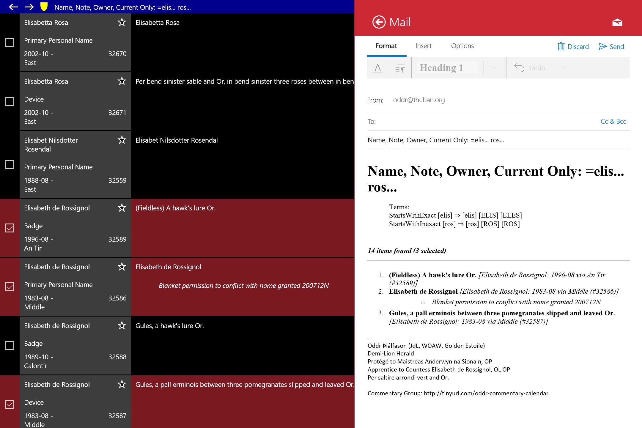 Share all or some search results:  OneNote, Messenger, any application registered to receive share content.  You can also copy to the clipboard, including a special OSCAR-friendly format.