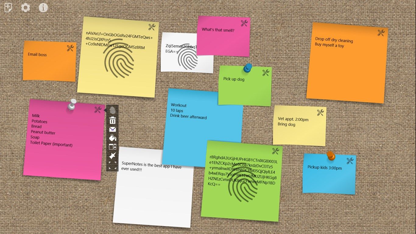 Beautiful, colorful notes showing some of them as encrypted and a canvas background.
