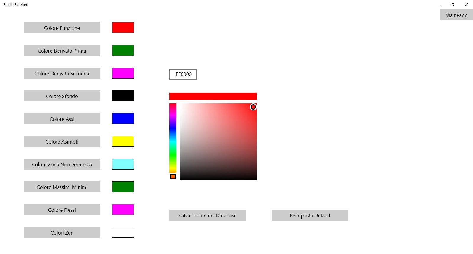 Colori layout grafico funzione