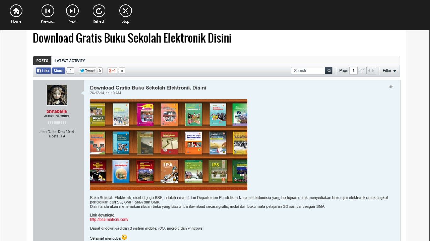 Tersedia link untuk mendapatkan Buku Sekolah Eletronik, gratis dan bisa digunakan oleh siswa SD, SMP, SMA dan SMK.