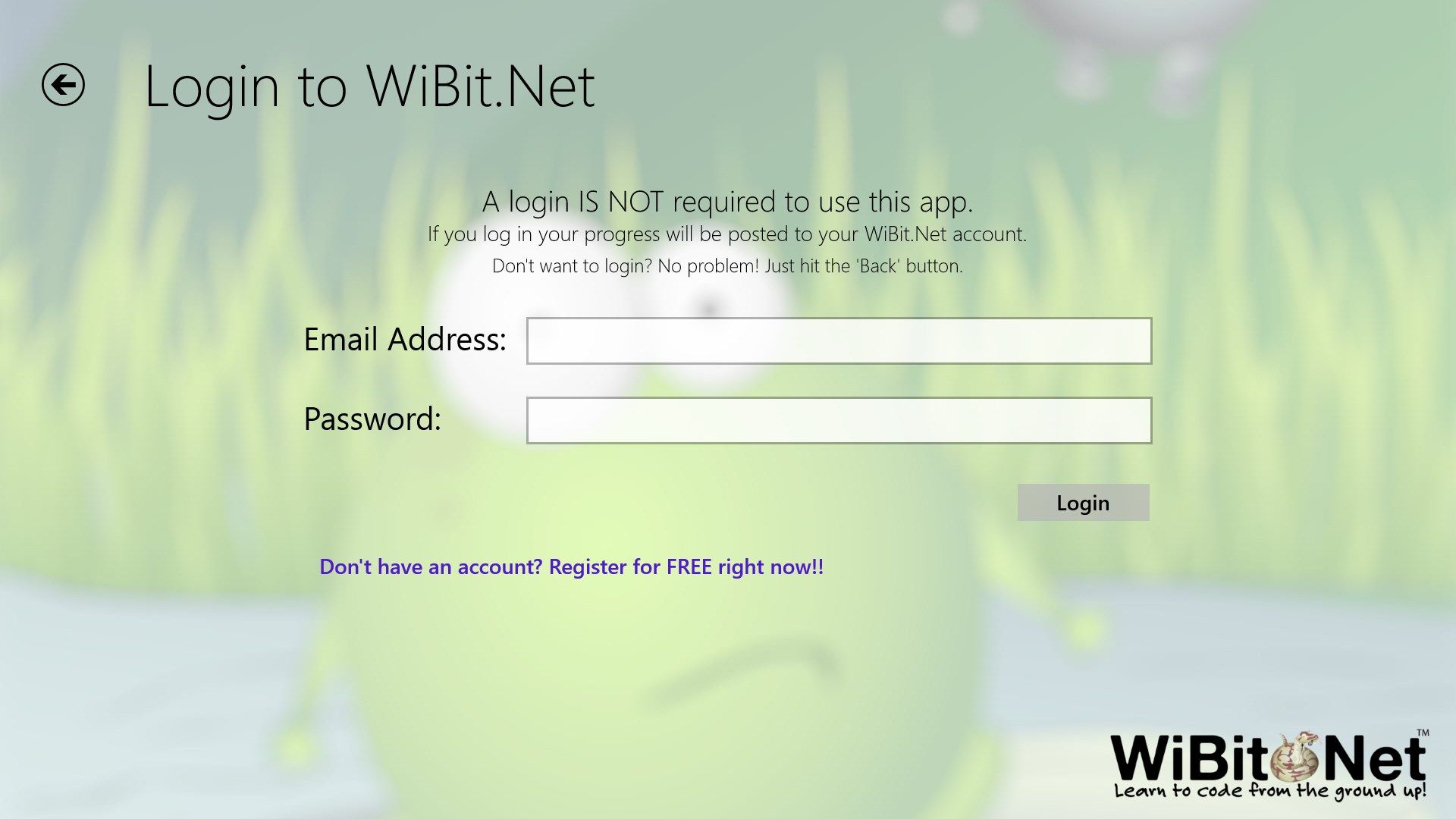 Login with your WiBit.Net account to track progress (not required)
