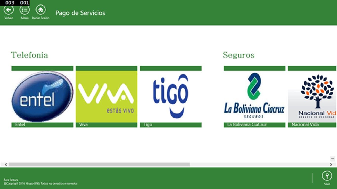 Empresas de telefonía como Entel, Viva y Tigo. En seguros a Nacional Vida y en Electricidad a De La Paz y Cre.