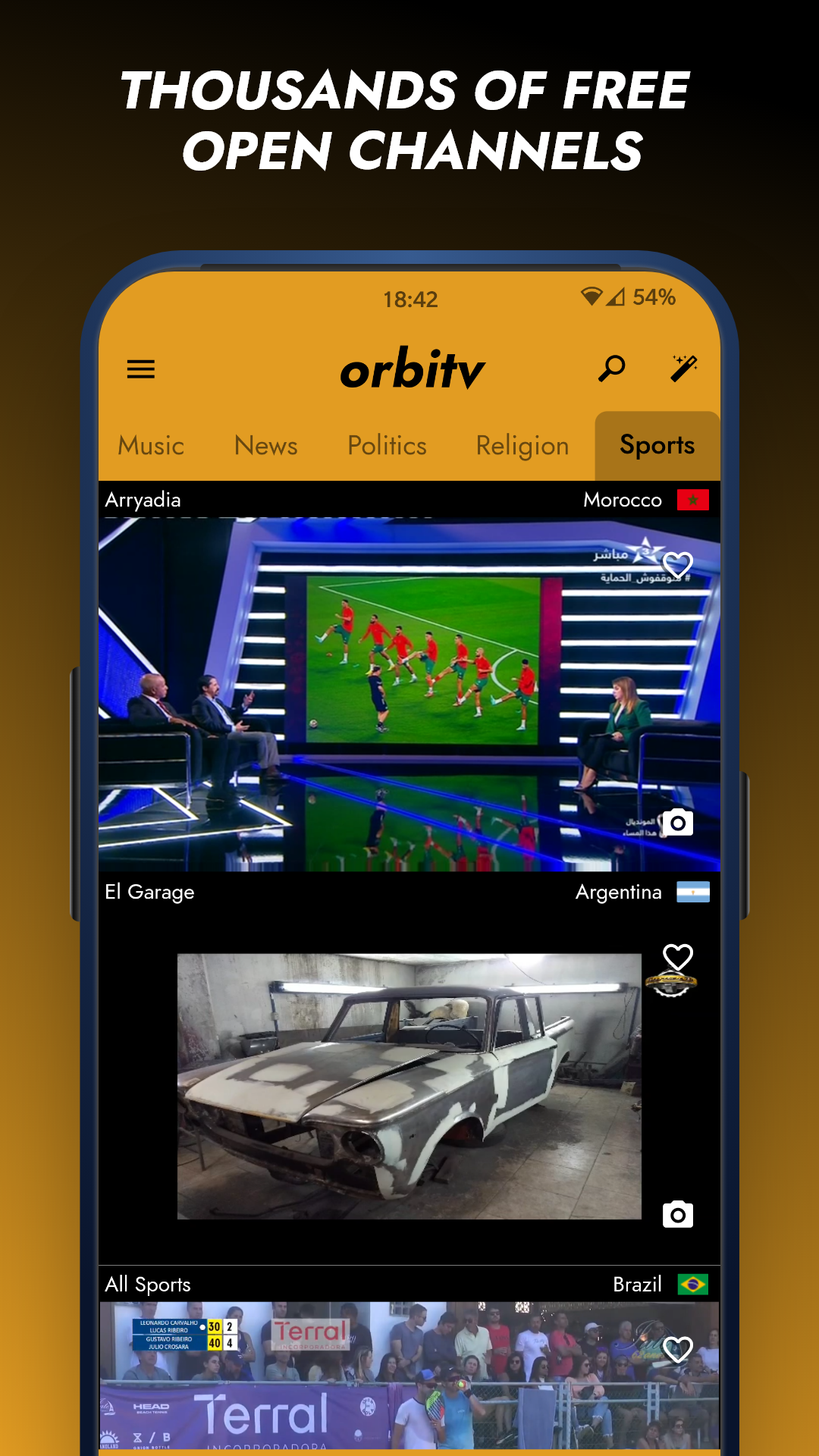 Orbitv App: USA and Worldwide free TV channels