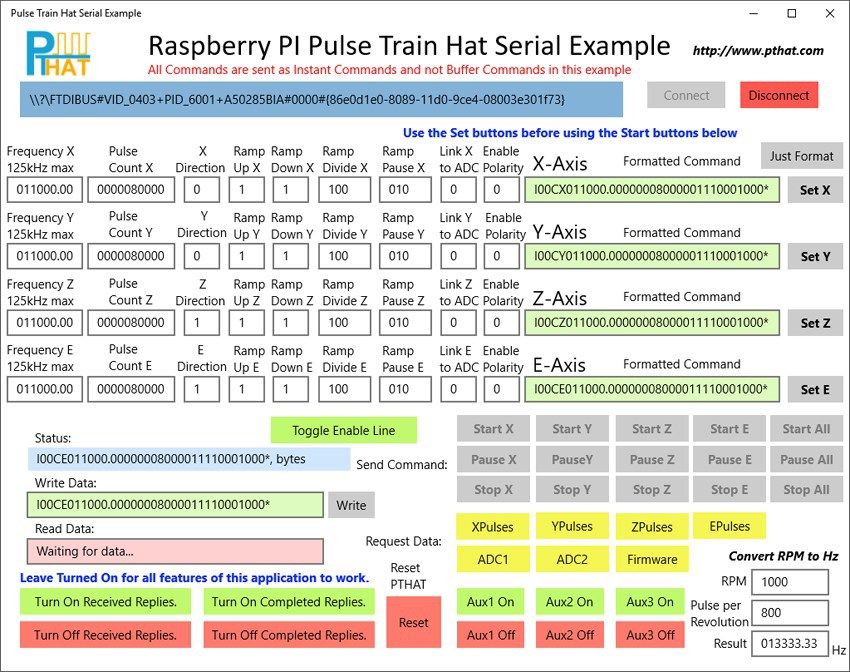 Pulse Train Hat Serial Example