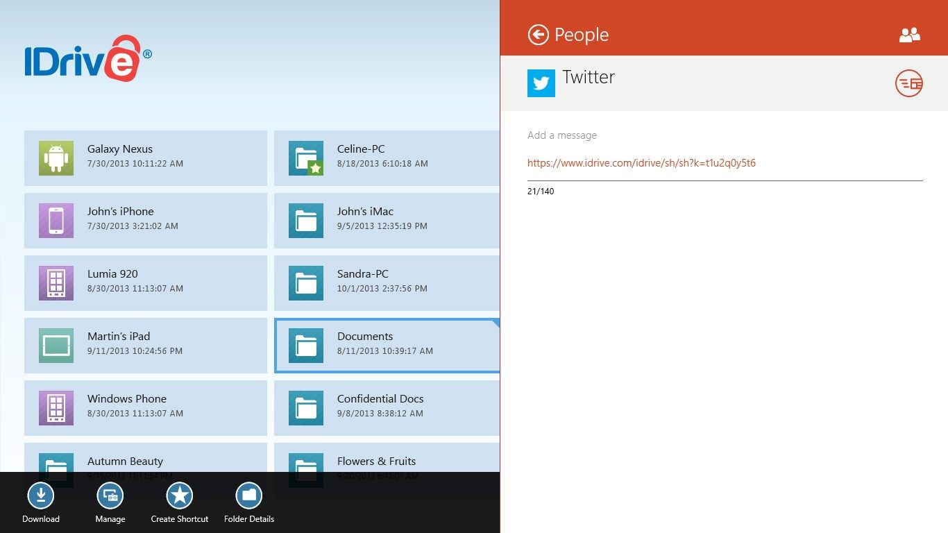 Share a file or a folder via Windows 8 'People' app