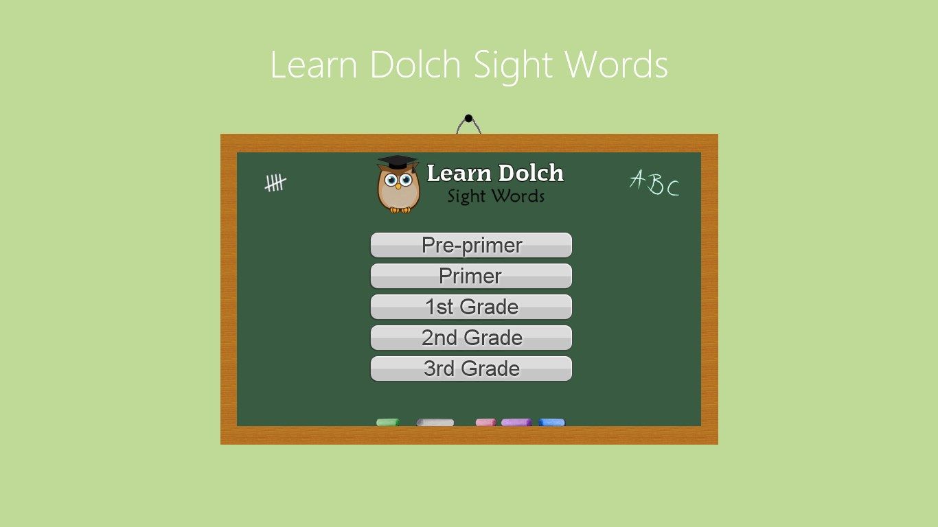 Learn Dolch Sight Words - Main Menu