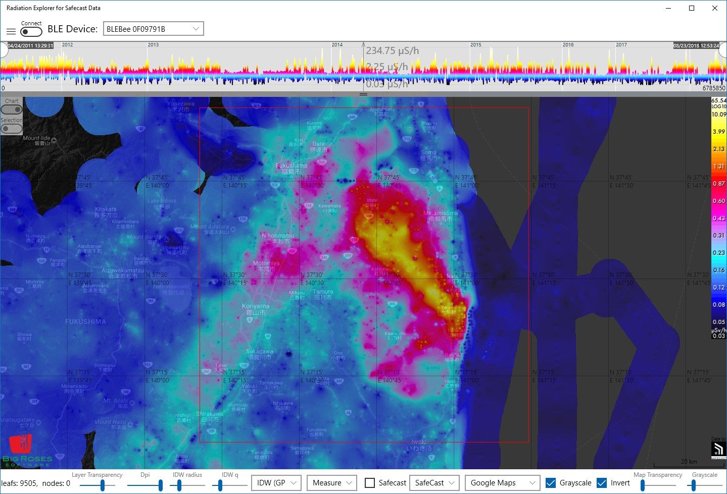 Fukushima area with IDW interpolation
