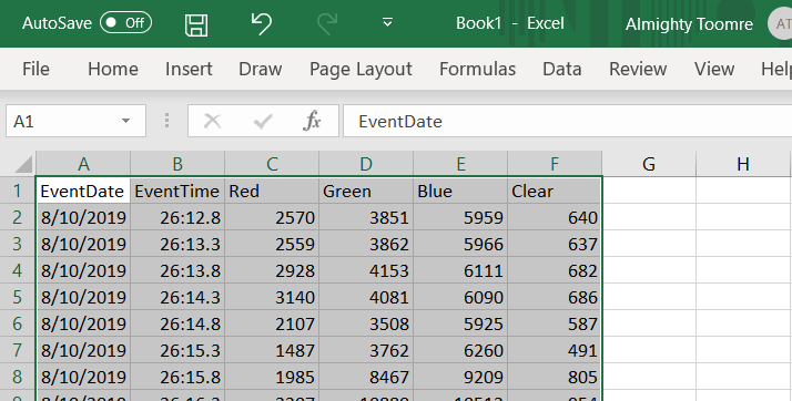Copy data to Excel and chart it