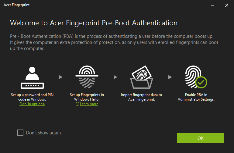 Acer Fingerprint PBA