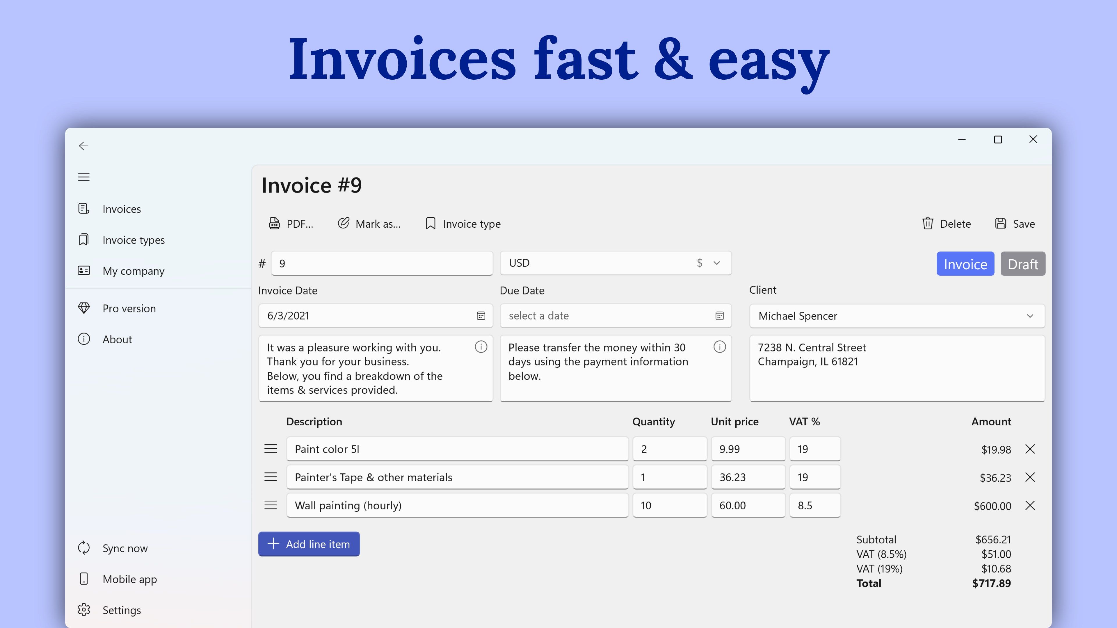 SubTotal: Invoice Maker