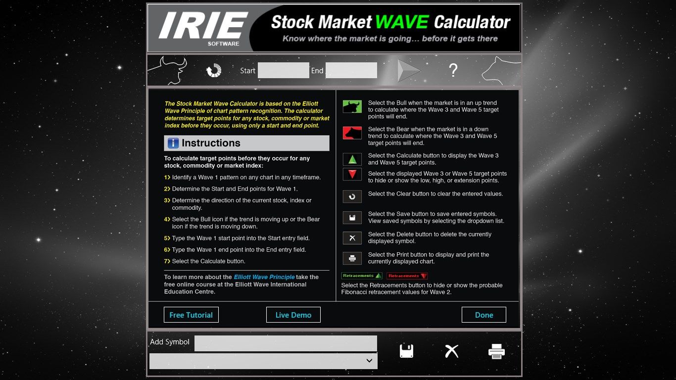 The Wave Calculator Help screen