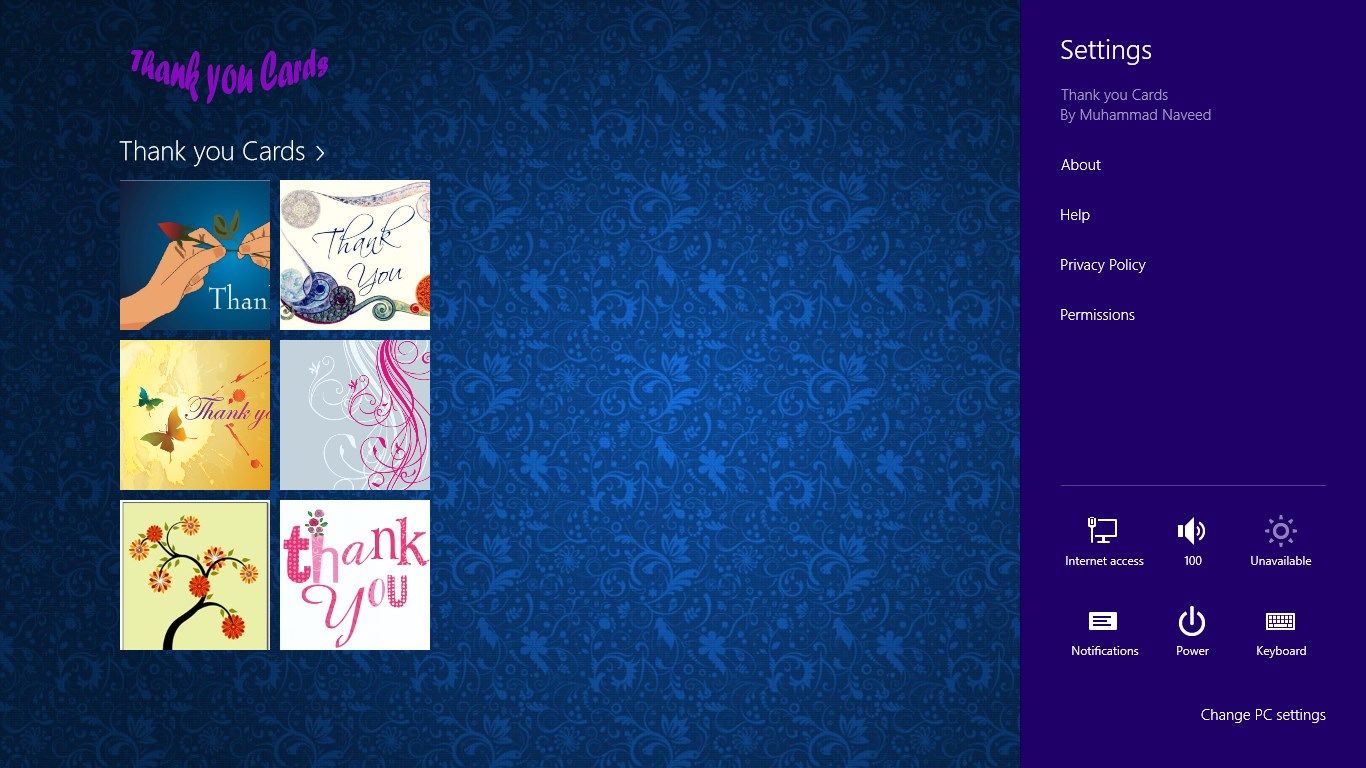Main Screen of Thank you Cards
