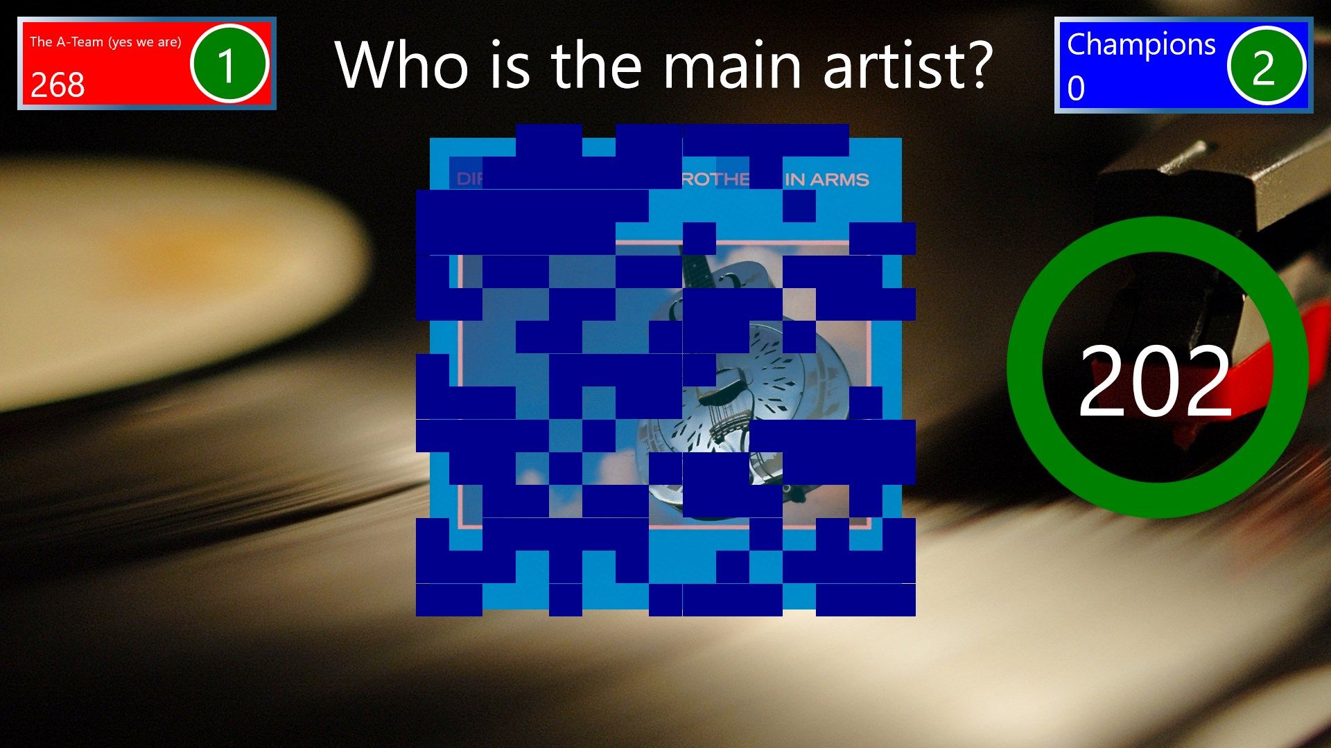 Guess the artist. The album art is gradually shown. Buzz when you know!