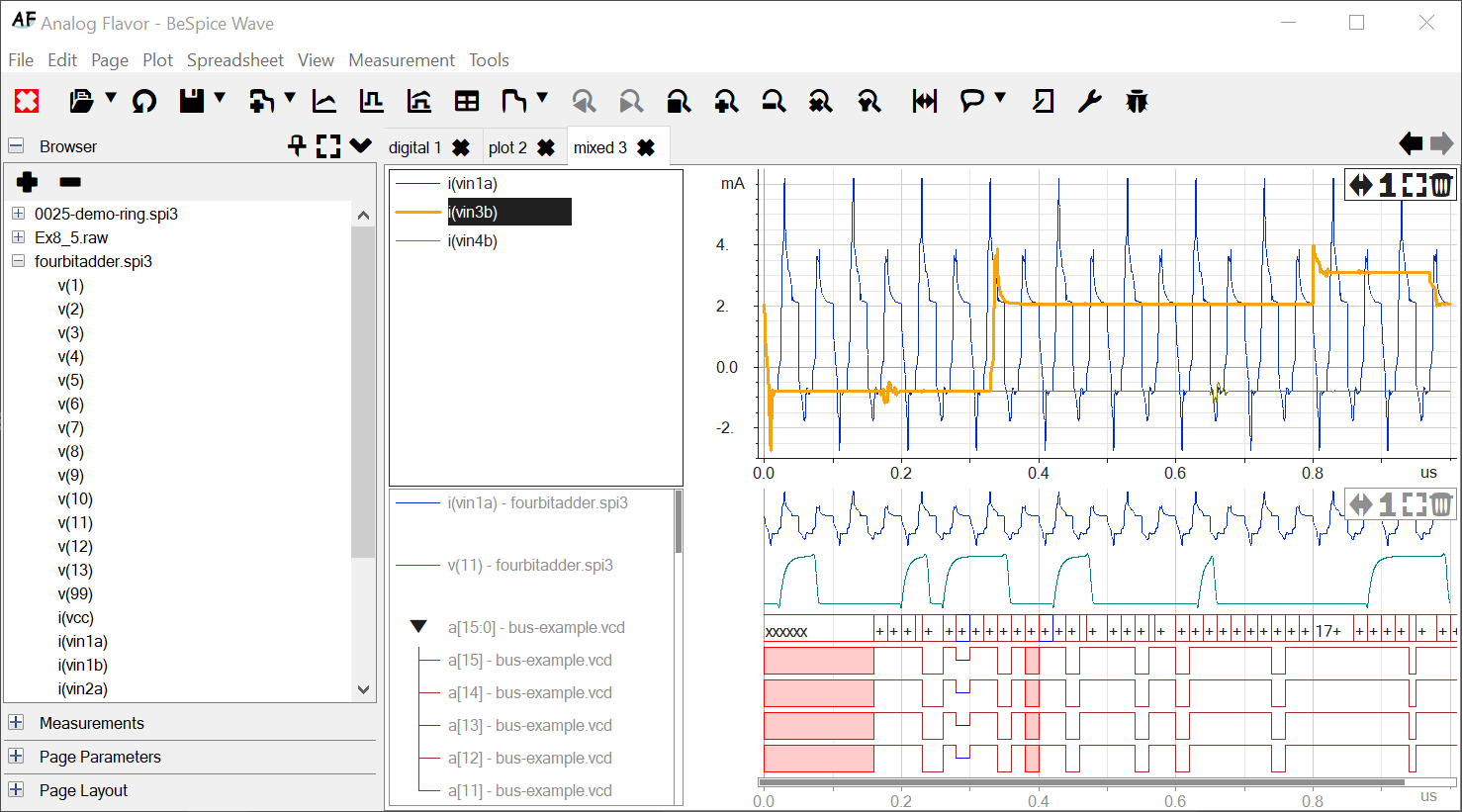 The new mixed-signal page allows to show analog and digital curves.