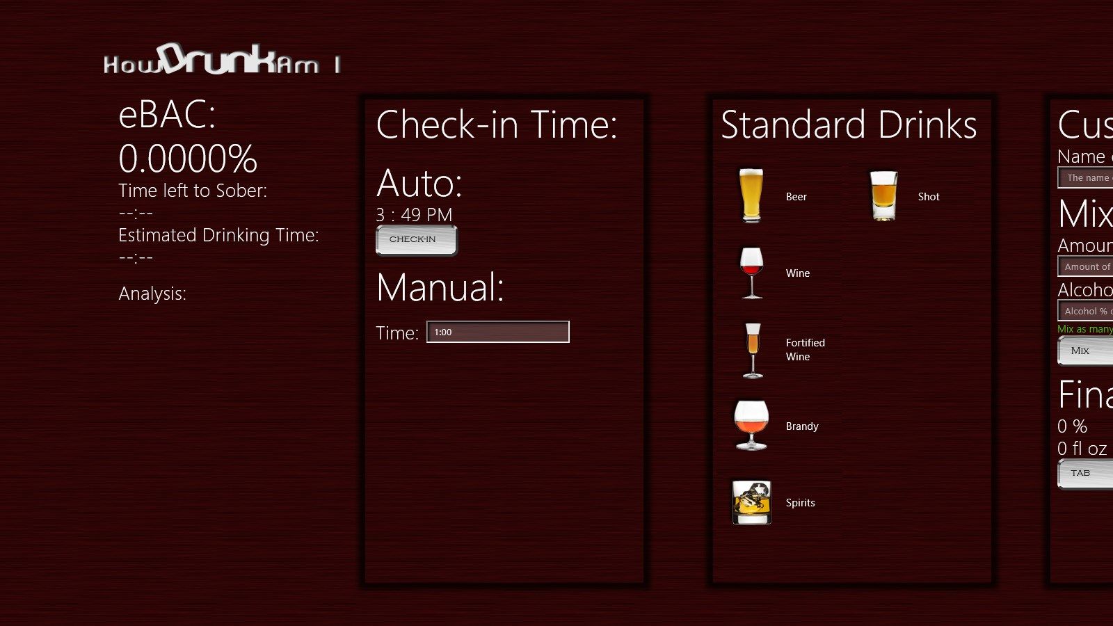Check in or enter a time to set your estimated drinking time