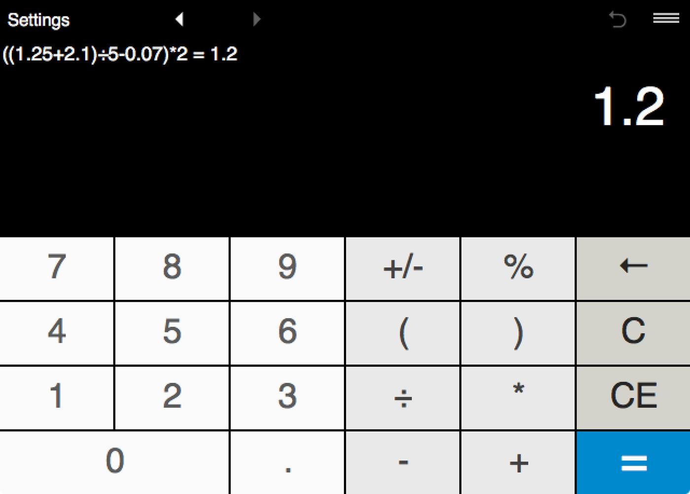 Calculator with parentheses