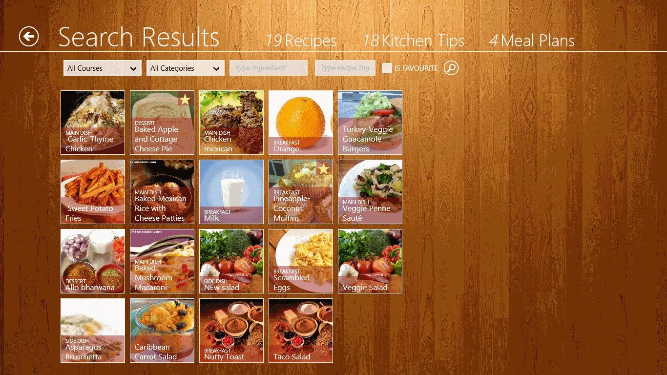 Search recipes, meal plans, kitchen tips