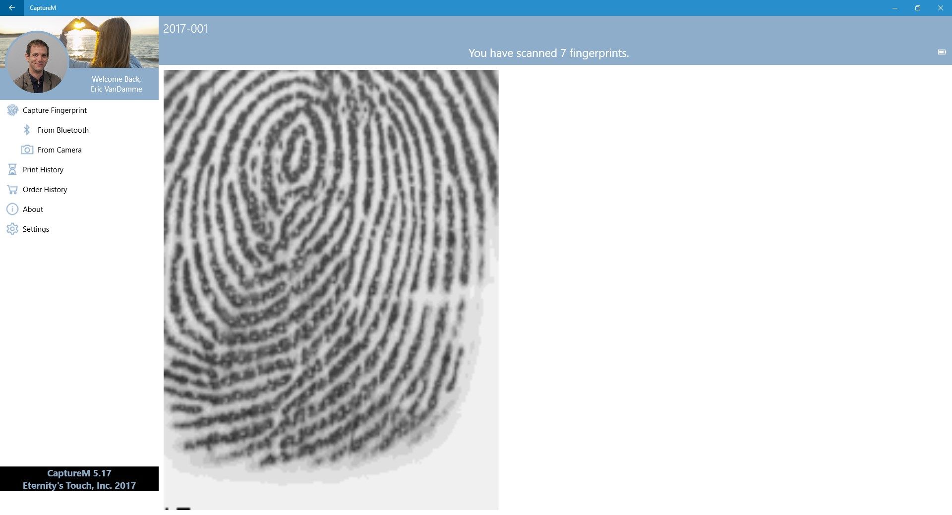 Fingerprint Scan from an Eternity's Touch Bluetooth Scanner