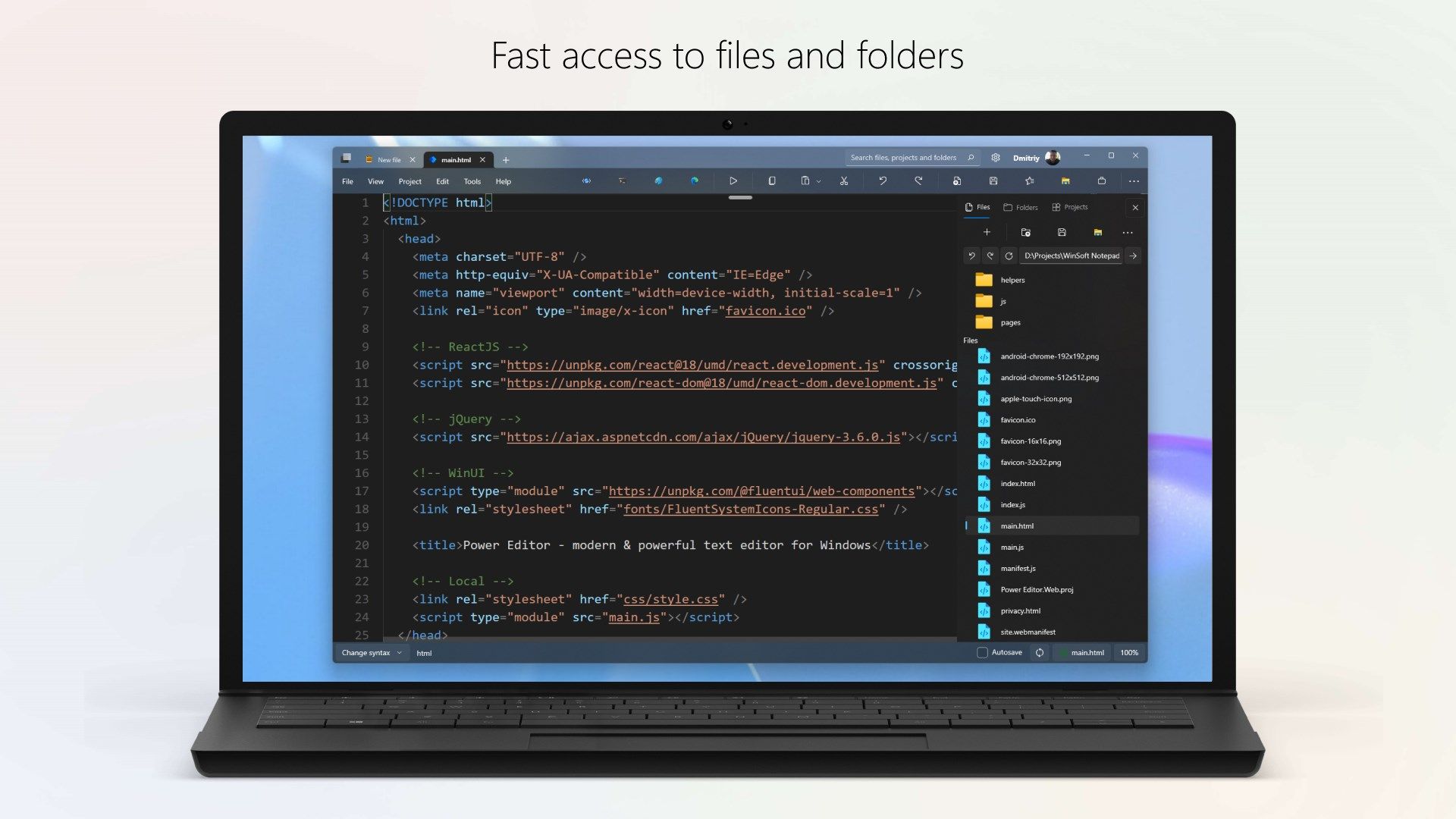 Fast access to files and folders