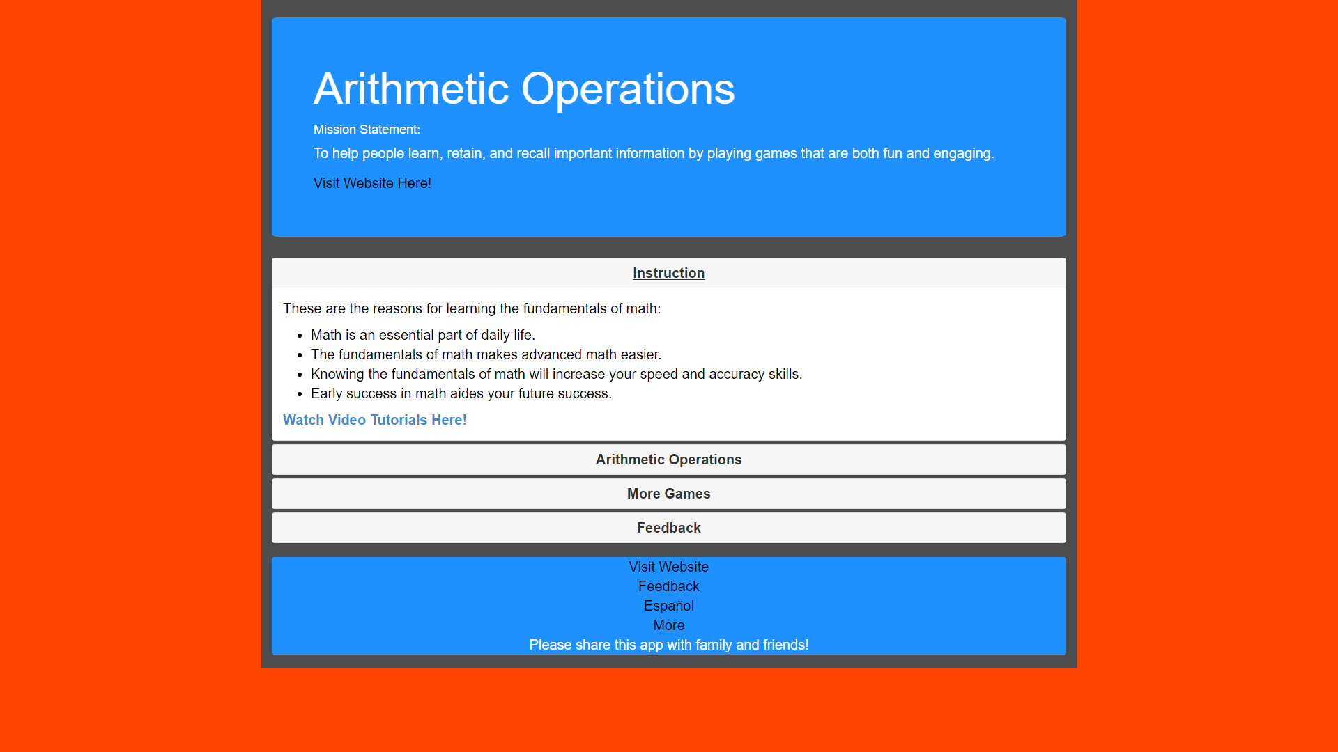 Arithmetic Operations - Game