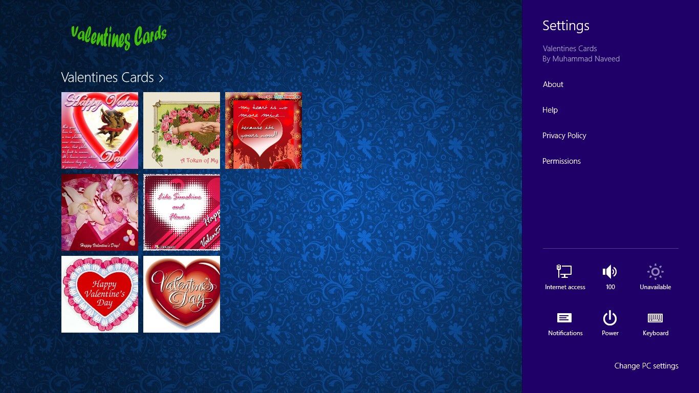 Main Screen of Valentines Cards