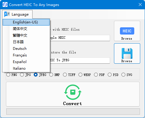 Convert HEIC To Any Images - Convert HEIC to PNG, JPG, JPEG, BMP, TIFF, WEBP, PDF, PSD, SVG