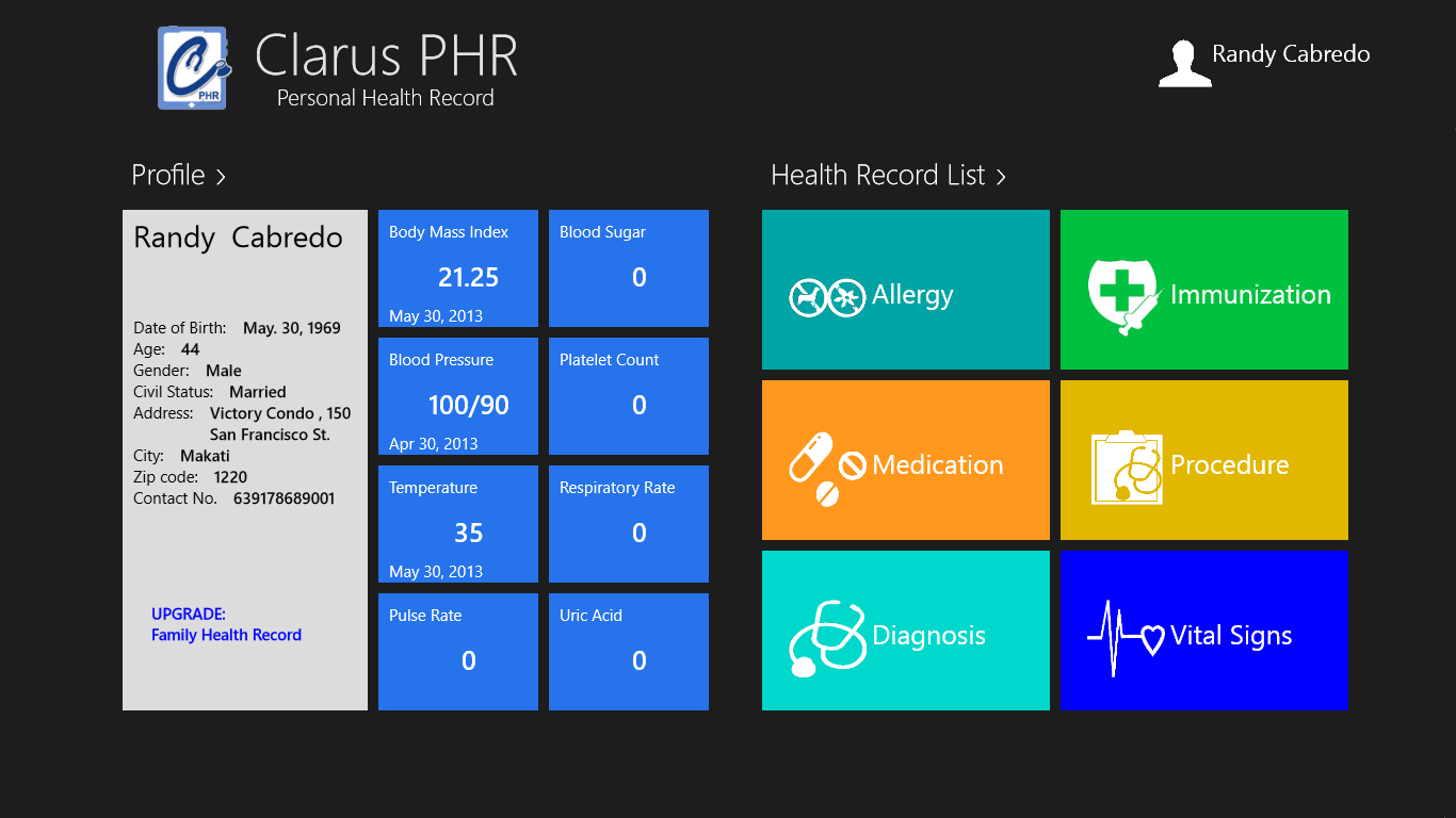 Clarus Personal Health Record