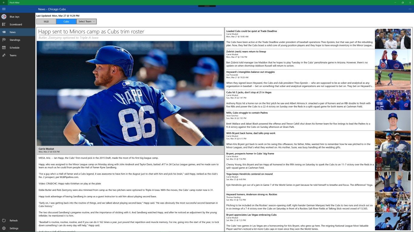 The news feed page allows you to see up-to-date news articles about your favorite team or any other team.
