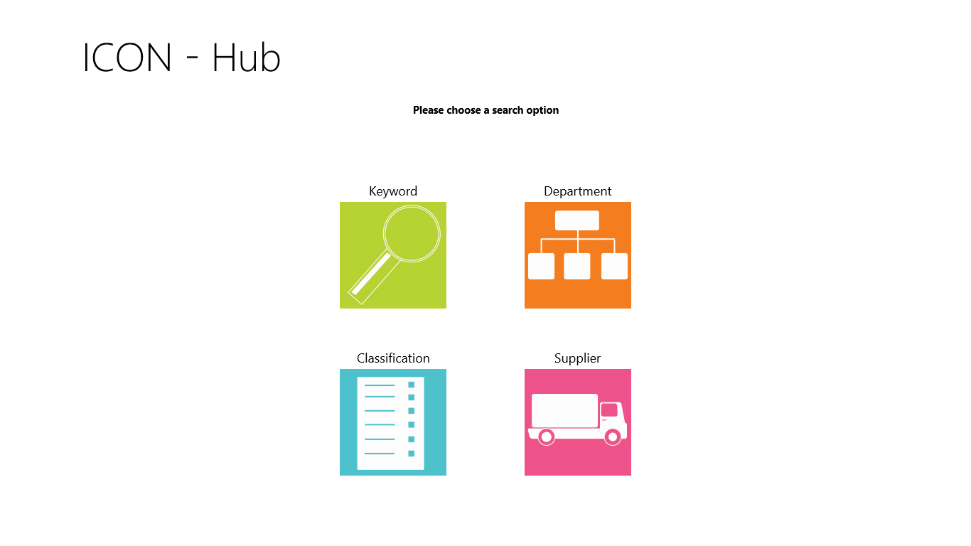 The Hub page, choose between the four ways of searching for data