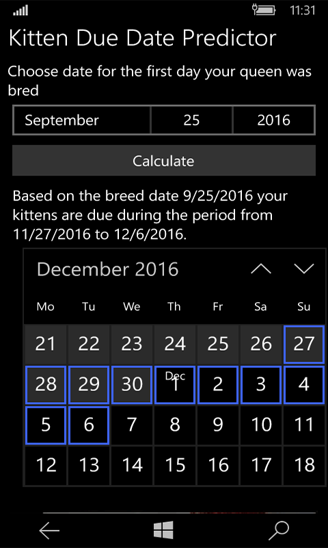Kitten Due Date Predictor