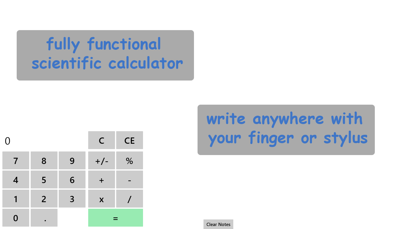 Simple interface, calculator on left, notes anywhere