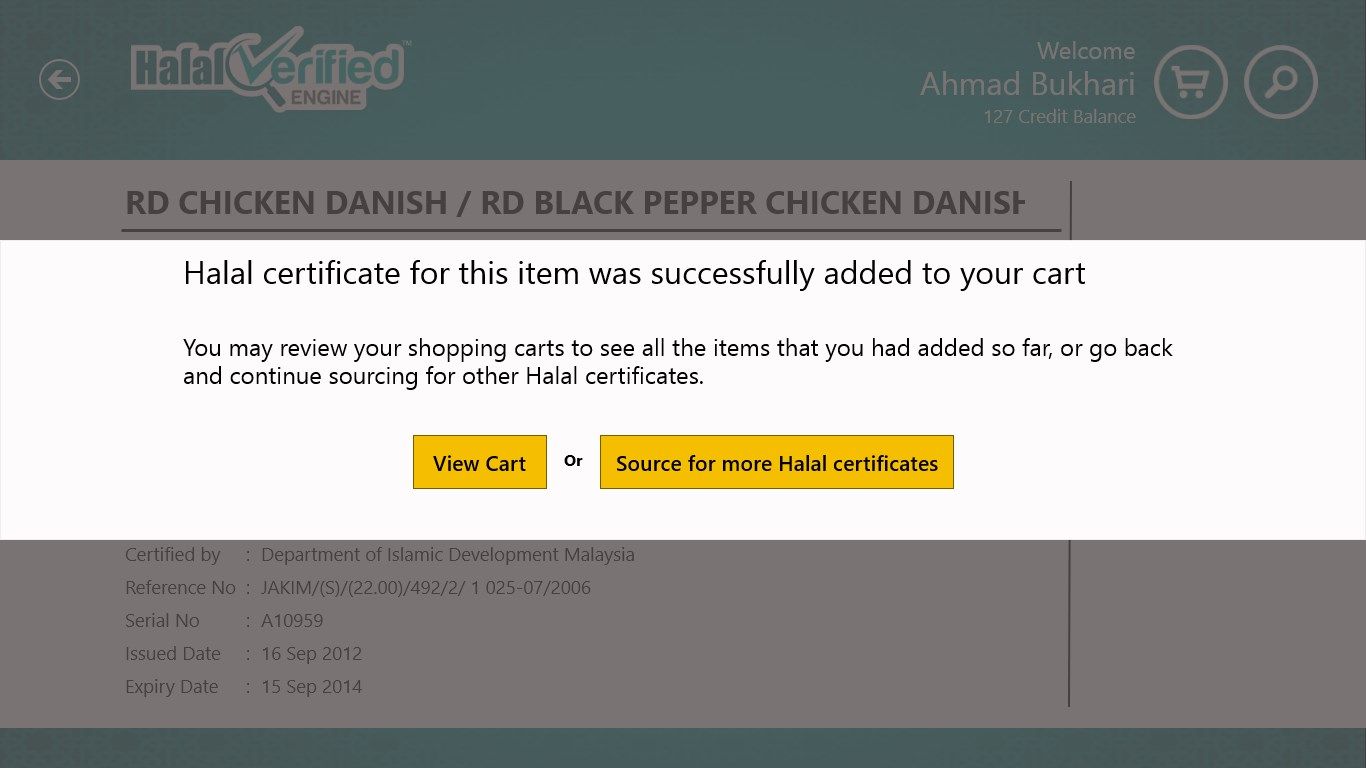 Successfully added the certificate to cart