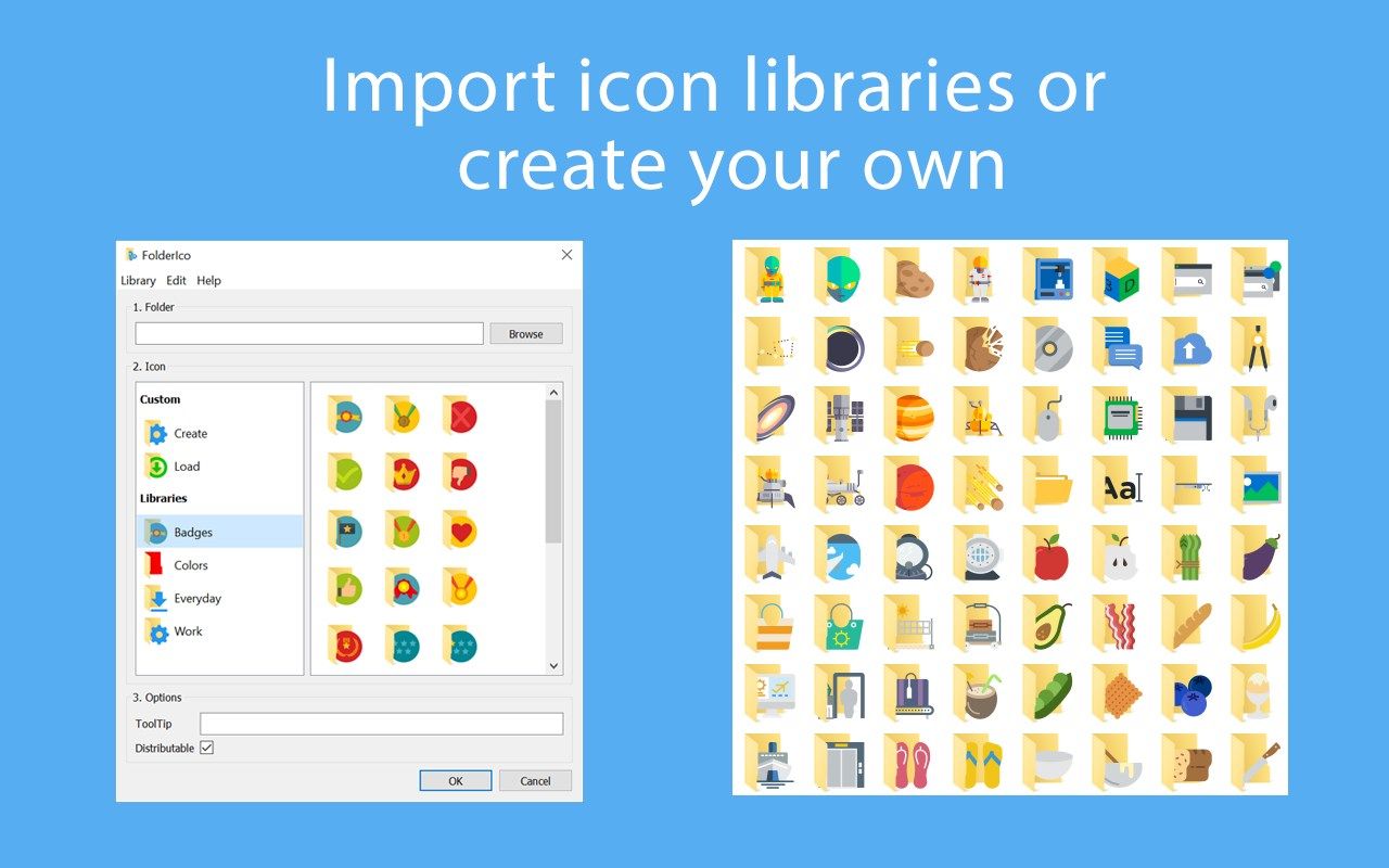 Import icon libraries or create your own.