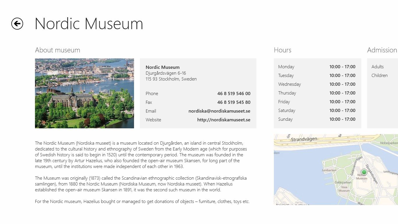 Get detailed information about a museums. Photos, description, opening hours, location and ticket prices