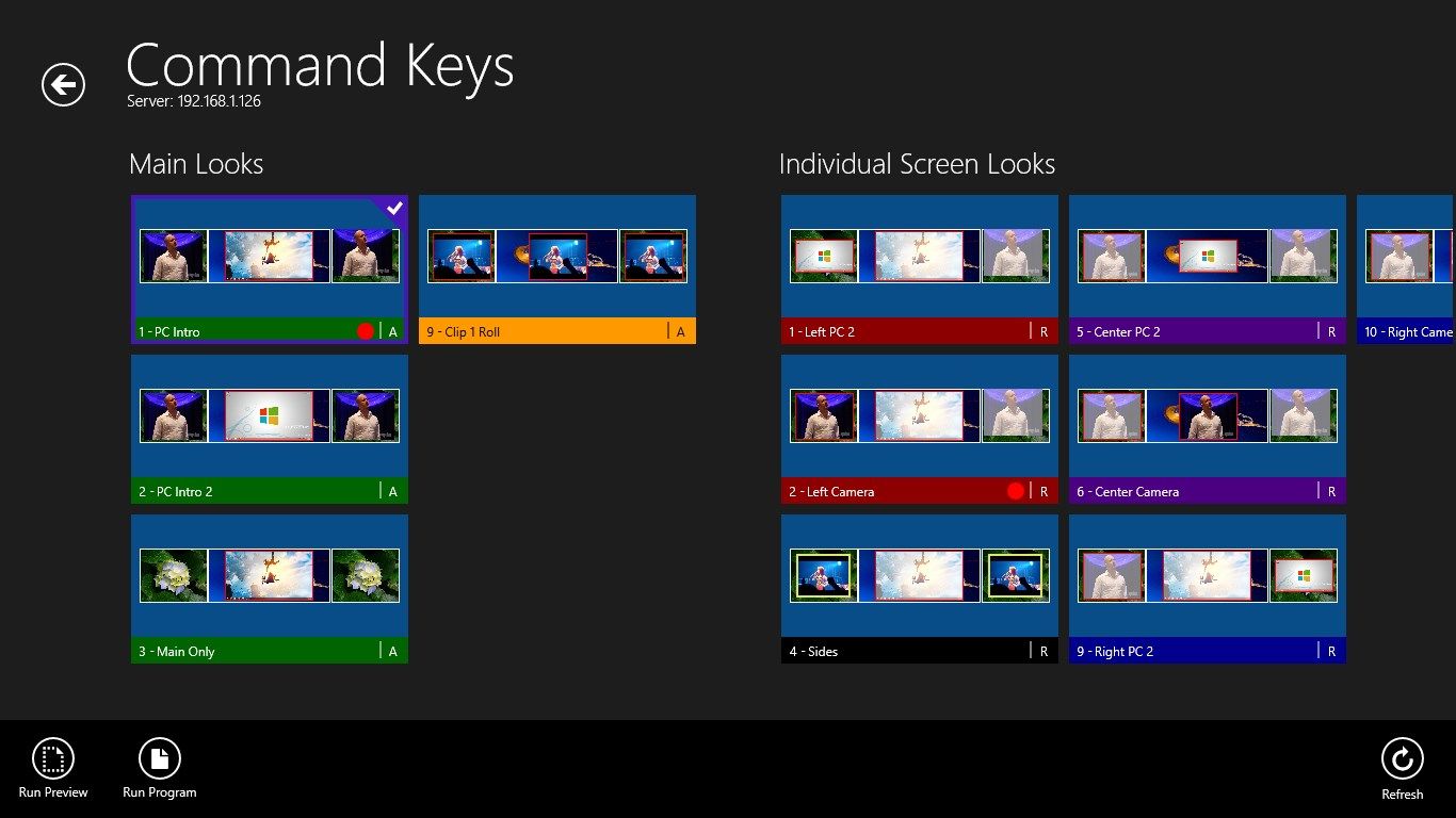 Command keys view shows thumbnails of each key, preserves user register colors, groups keys by the same pages as defined in Vista Advanced