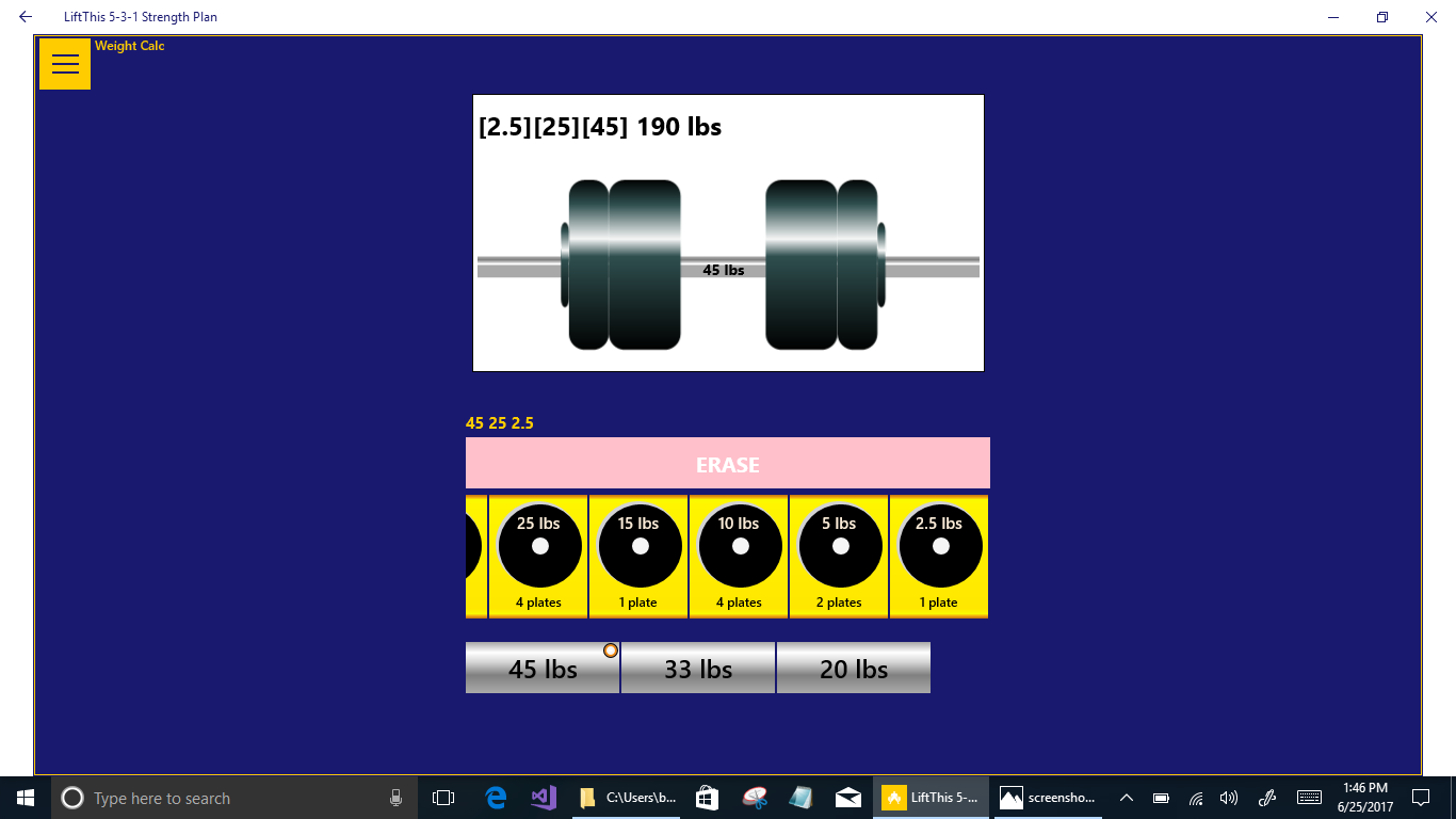 GYM TOOL: Weight calculator tells you how much weight is on a bar.  Just touch the plates and the bar that you see.