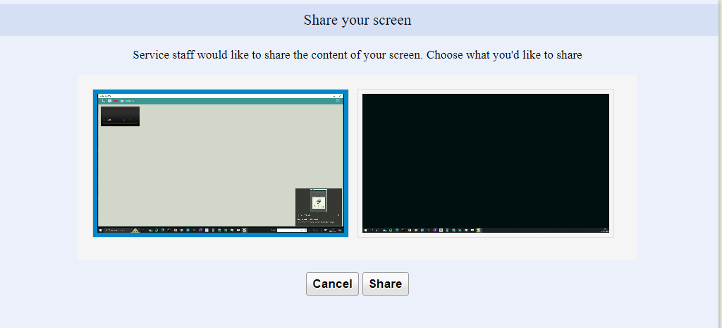 Select Screen to Share with Remote Service Staff