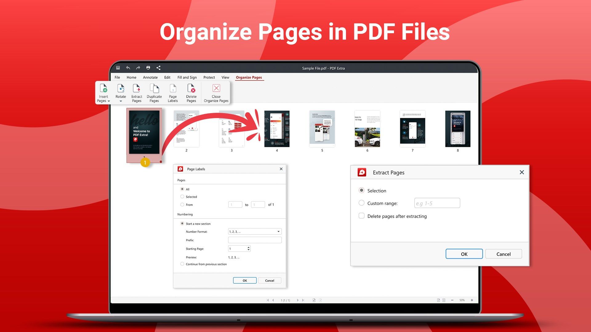 Arrange PDFs any way you want via simple drag & drop controls and quickly preview the content as you go. Insert empty pages, pages from another file, or even clipboard images. Make duplicates and remove empty pages and other irrelevant content in a flash. Extract pages to a blank PDF and instantly start working on your new project. Go the extra mile and combine your PDFs together into one seamless work of art.