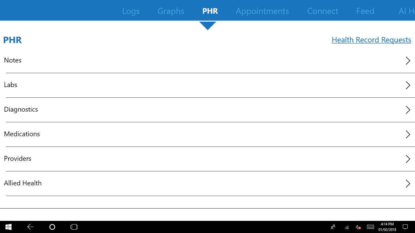 Personal Health Records (PHR) capture and display.