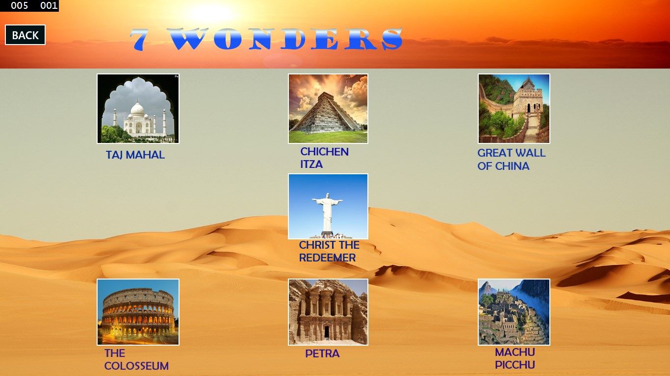 Wonders List Page