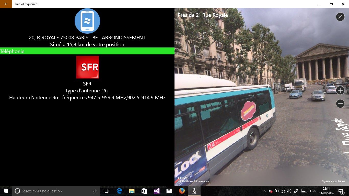 Spécifité Windows 10: affichage streetview!