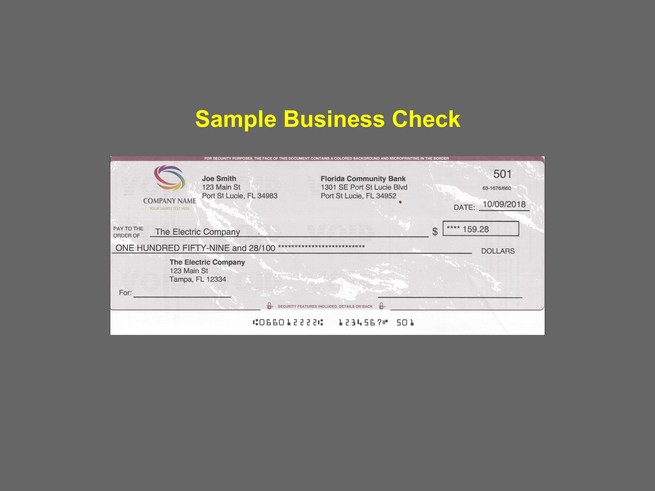Actual Business check from blank stock.