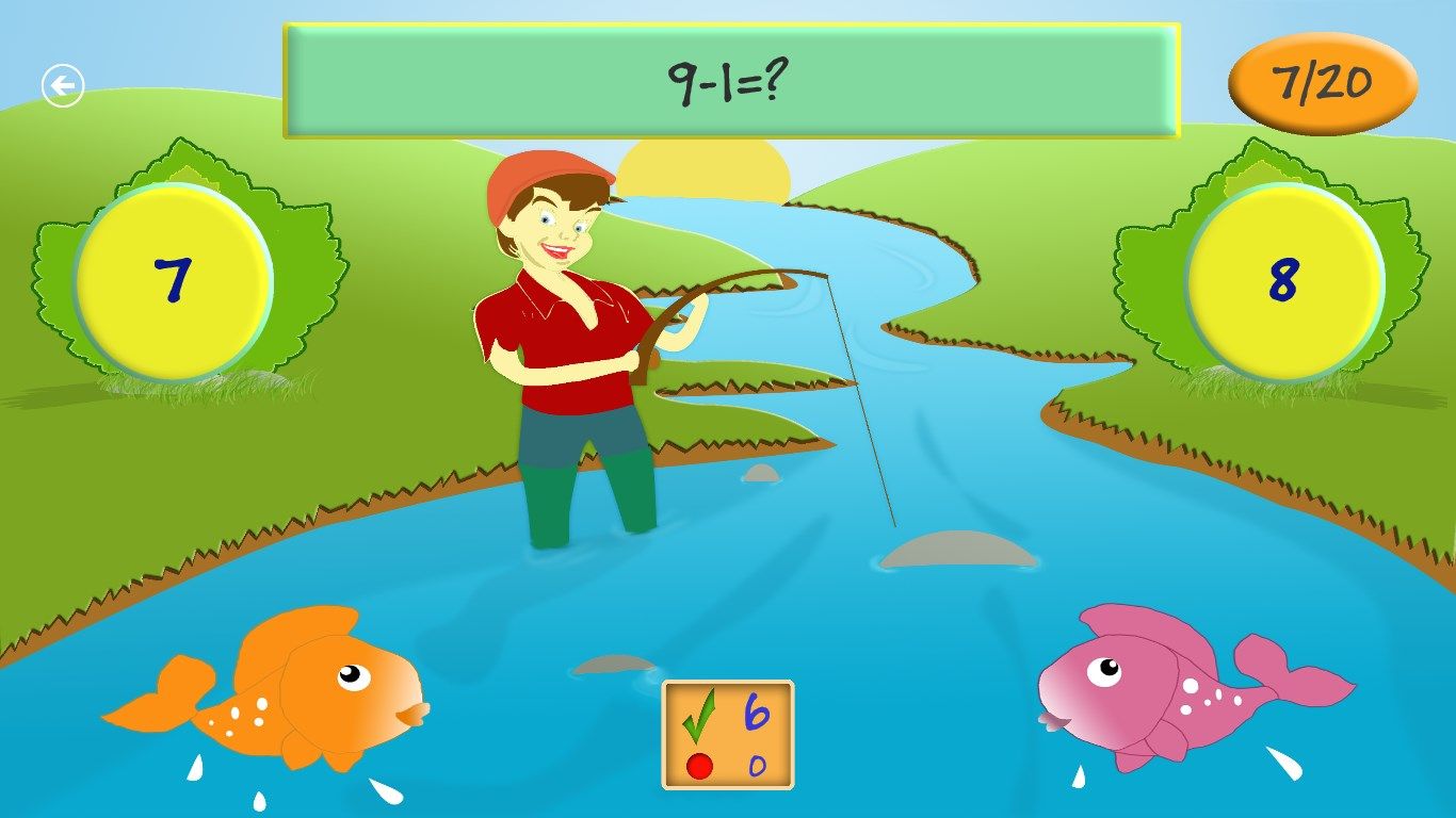 Learn subtraction with happy fisherman.