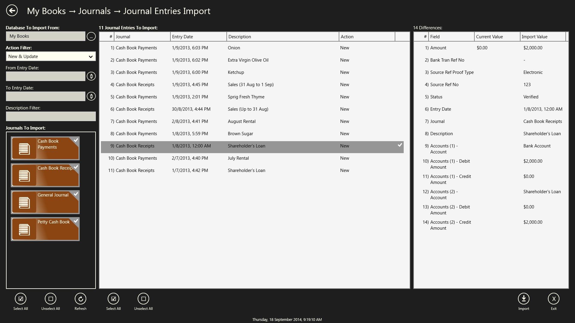 Journal Entries Import Page