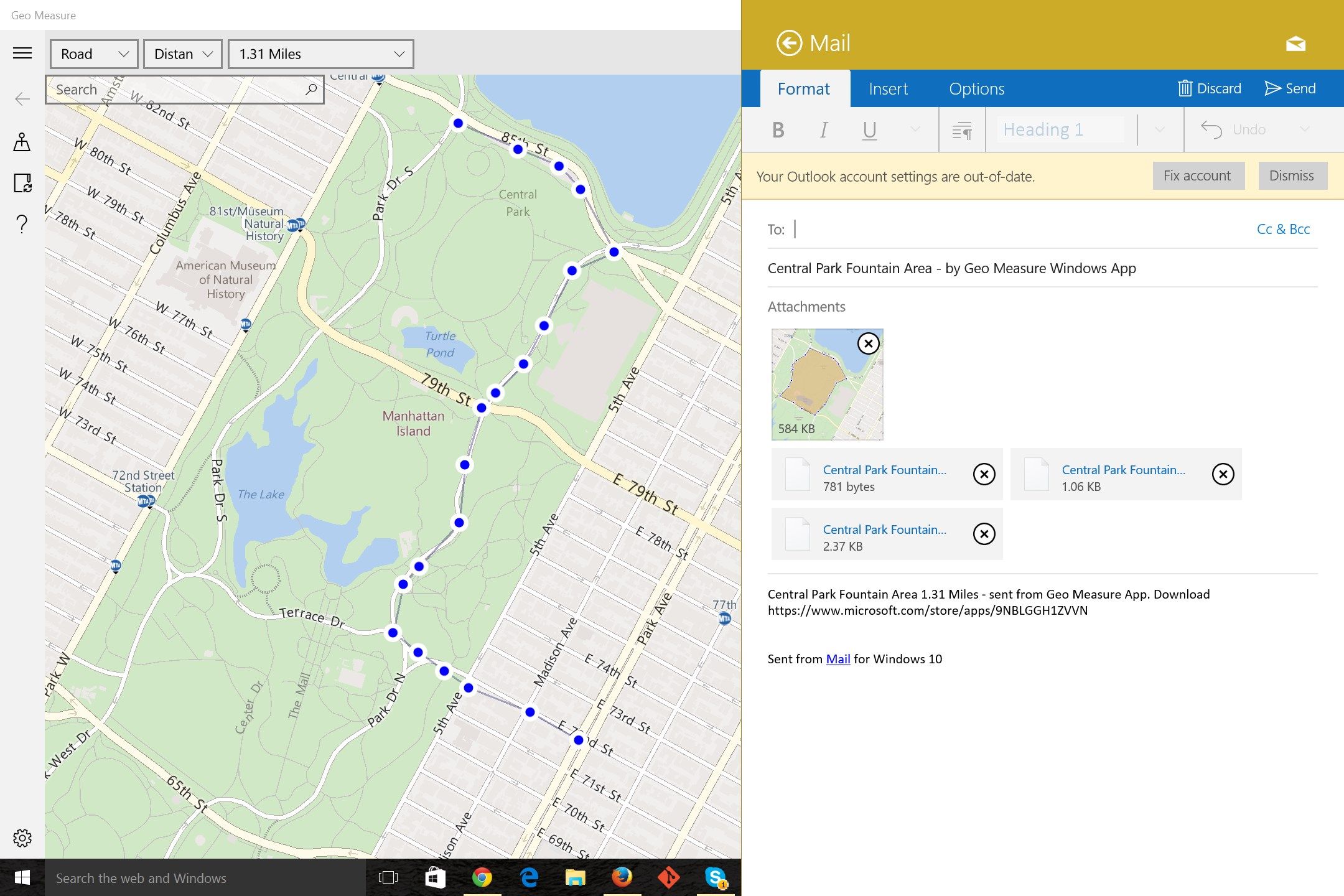 Sharing data example. Sending the data via Outlook.