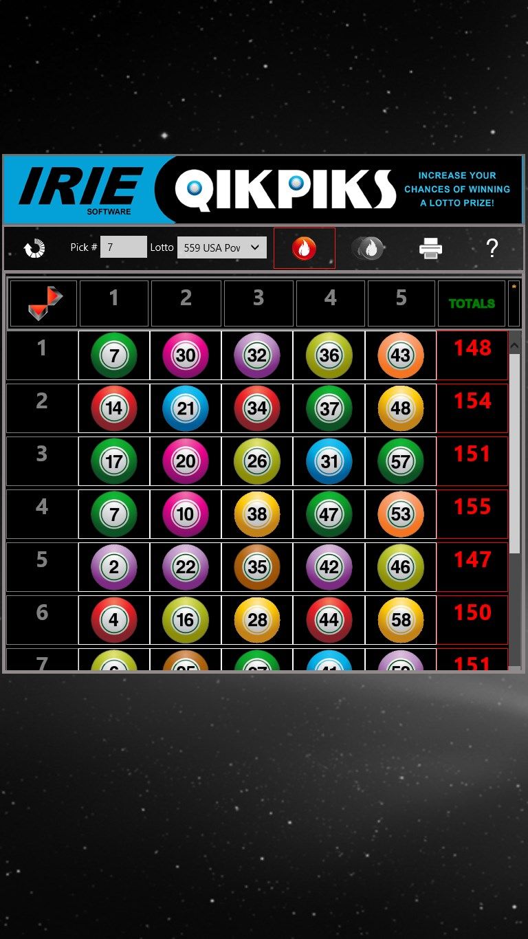 Screenshot of the Lotto 559 USA PowerBall game