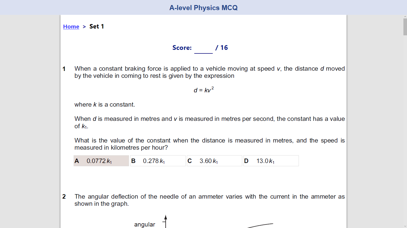 A-level Physics MCQ