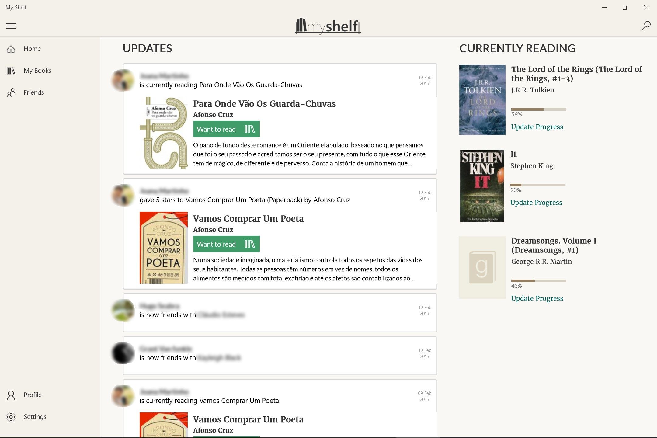Check your goodreads feed and update your currently reading list